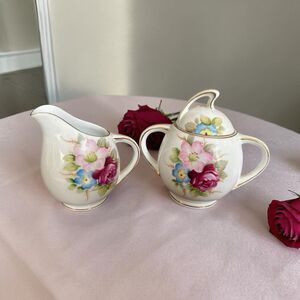 Ohata China Cream And Sugar Set Occupied Japan 4.5” Hand Painted Flowers